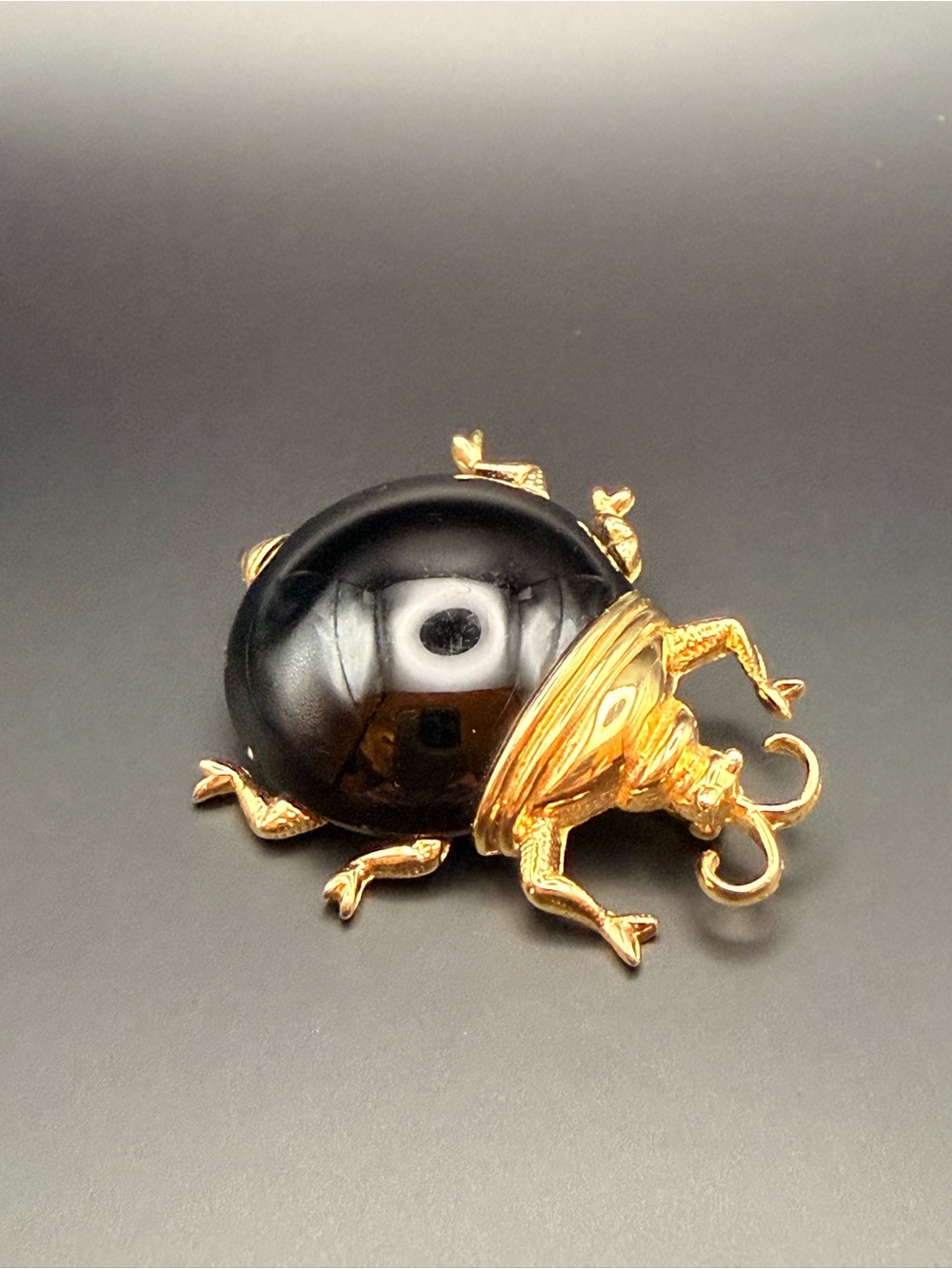 Vintage FO Fernando Originals Black Cabochon Beetle Bug Brooch Jelly Belly
